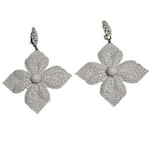 1960s Vintage Signed Napier Patent Pending Big White Filigree Drop Clip Earrings